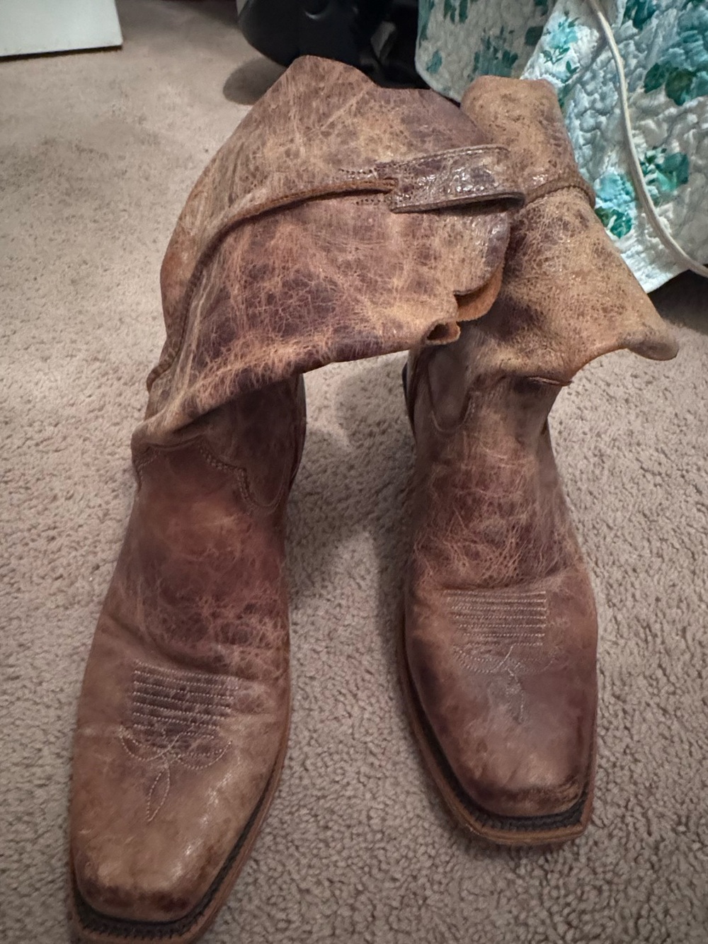 Justin Boots Distressed Brown Leather Pull-On Western Cowboy Boots